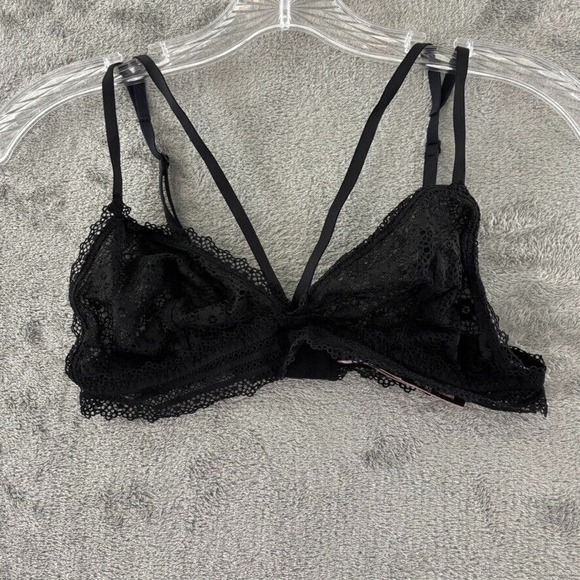 Victoria's‎ Secret Strappy Bralette M Sheer Black Floral Lace Adjustable Straps - Picture 1 of 7